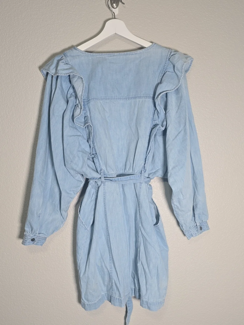 Light Wash Denim Ruffle Tie-Waist Jacket
